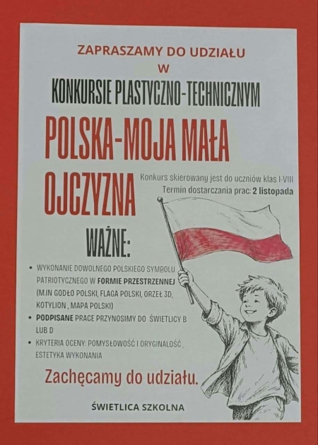 Konkurs plastyczno- techniczny'' Polska - moja mała ojczyzna''.